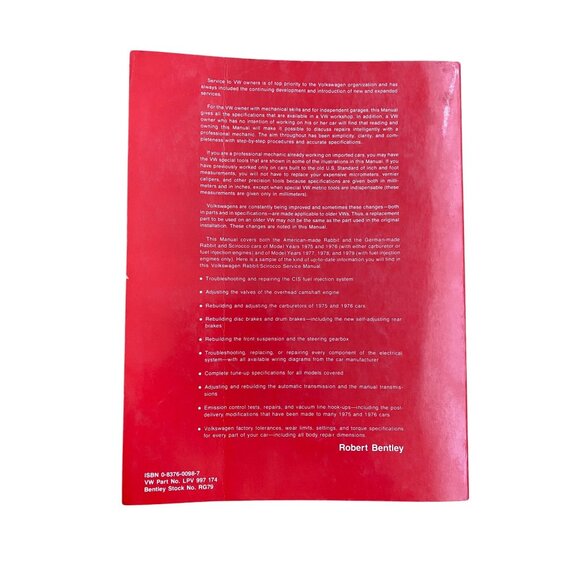 Rabbit / Scirocco Service Manual 1975 , 1976 , 1977 , 1978 , 1979 Gasoline Model - Picture 2 of 3